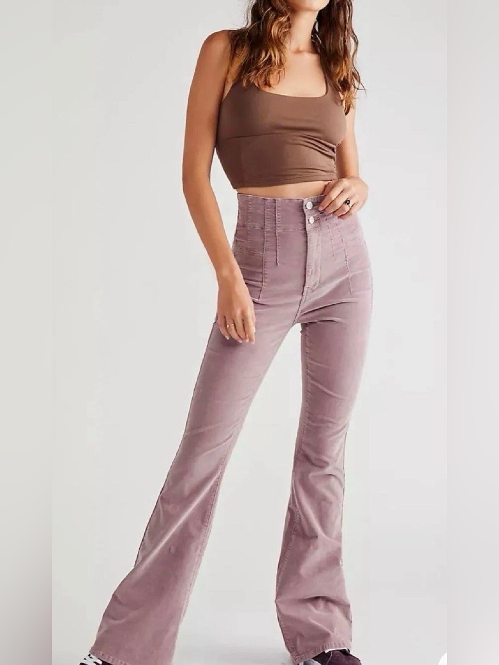 FP NWT We The Free Jayde Corduroy Flare Pants Lavender 30 Boho Retro High Rise
